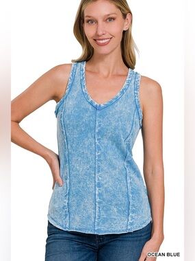 NWOT Zenana Mineral Acid Washed Tailored Tank Top Size L